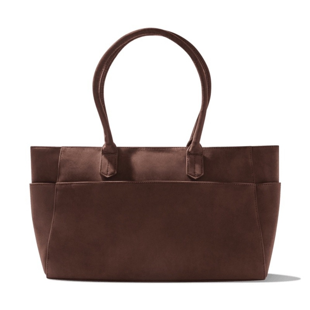 Mali and Lili Faux Suede Tote Bag Brown Vegan Leather Zippered Work Bag